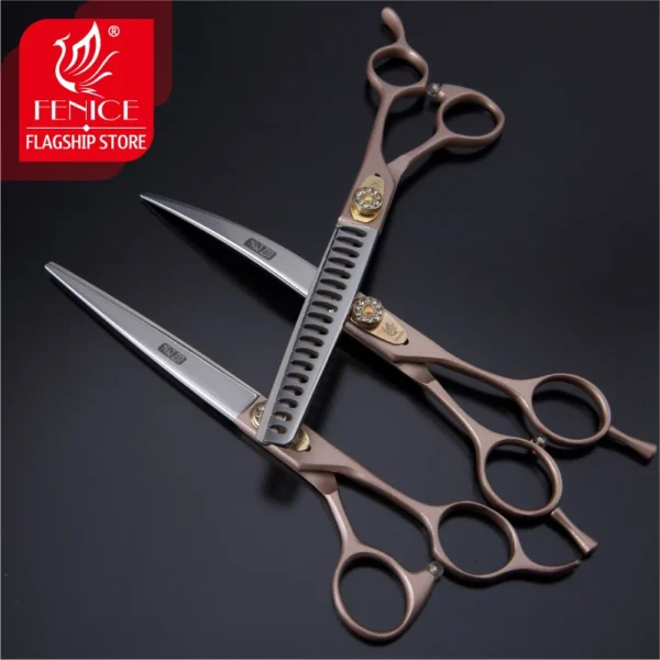 Dog Grooming Kit Fenice Scissors Set With Straight & Curved Blades - Image 4