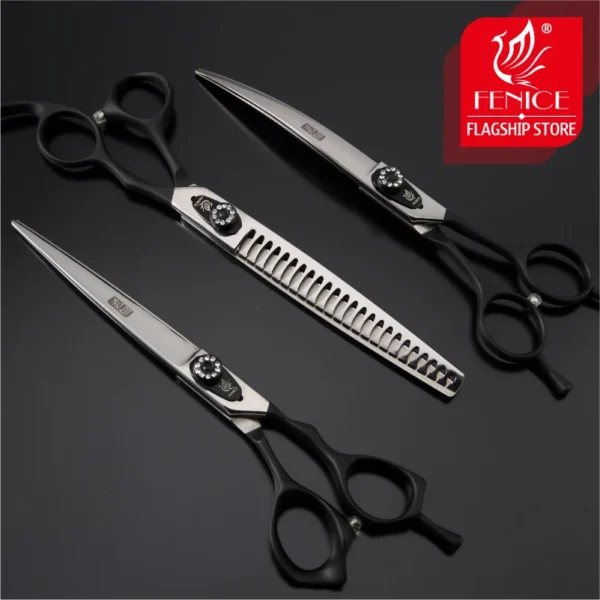 Dog Grooming Kit Fenice Scissors Set With Straight & Curved Blades - Image 2