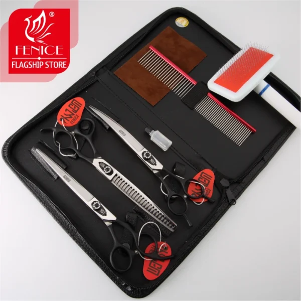 Dog Grooming Kit Fenice Scissors Set With Straight & Curved Blades - Image 6