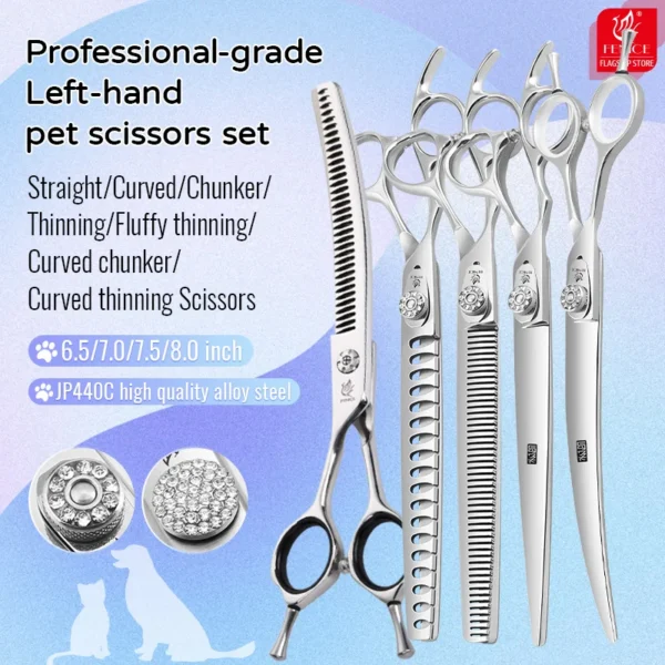 Fenice Professional 7-8 Inch Left-Handed Dog Grooming Kit for Pet Care