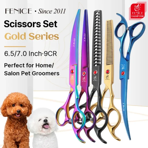Dog Grooming Kit Colorful 7.0 Inch Scissors Set With Straight & Curved