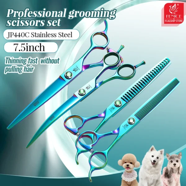 Dog Grooming Kit Fenice Scissors Set With Straight & Curved Blades - Image 3