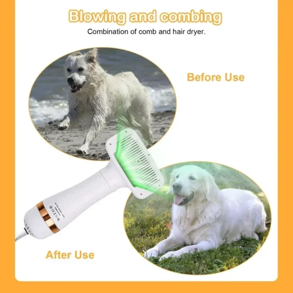 Dog Grooming Kit 2-In-1 Hair Dryer & Comb Brush Adjustable Temperature - Image 6