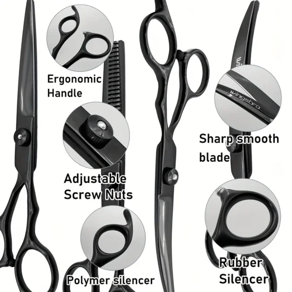 Dog Grooming Kit: 6.5" Black Professional Scissors Set for Precision - Image 3