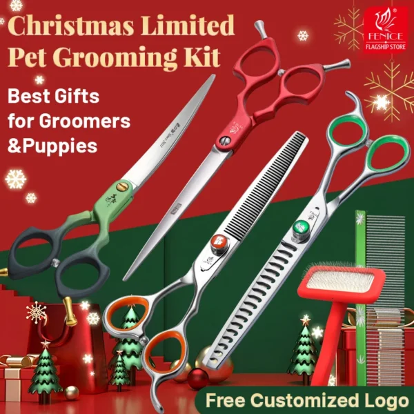 Dog Grooming Kit Christmas Edition With Red Green Scissors Gifts