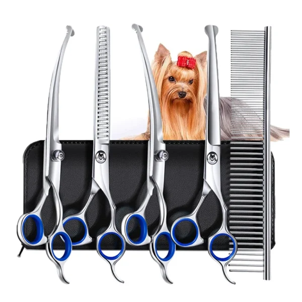 5-in-1 Professional Dog Grooming Kit: Stainless Steel Scissors Set for Pets