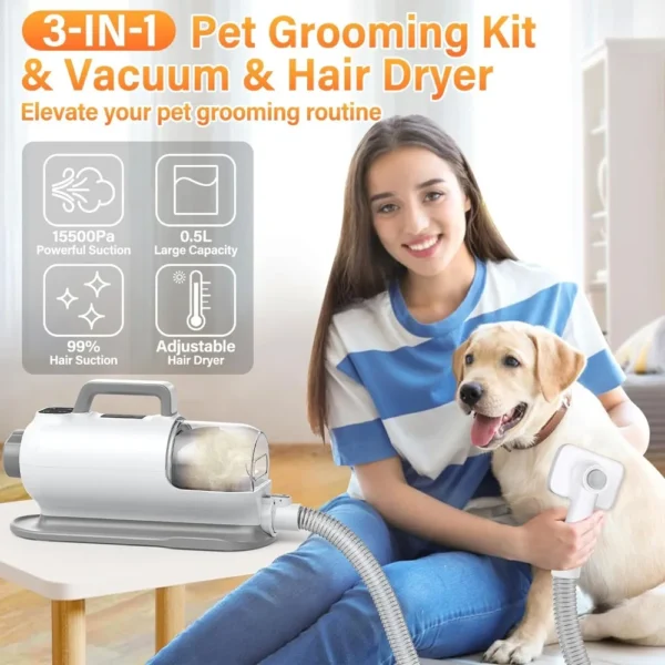 Dog Grooming Kit Vacuum Dryer With 99% Pet Hair Suction Clippers - Image 2