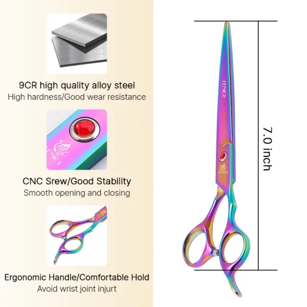 Dog Grooming Kit Colorful 7.0 Inch Scissors Set With Straight & Curved - Image 2