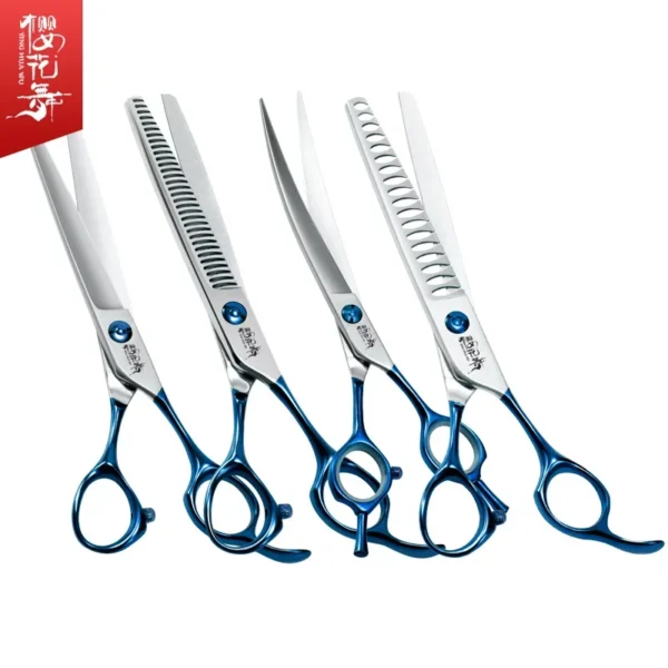 Professional Dog Grooming Kit: Blue Handle Curved Scissors - Image 2