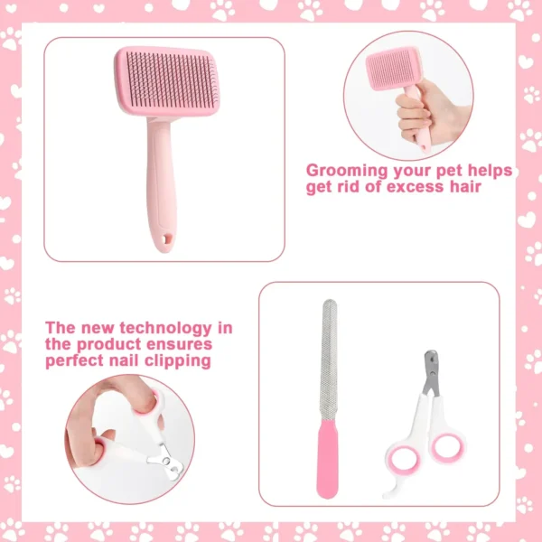 Dog Grooming Kit With Self-Cleaning Brush, Nail Clippers, Flea Comb & More - Image 6
