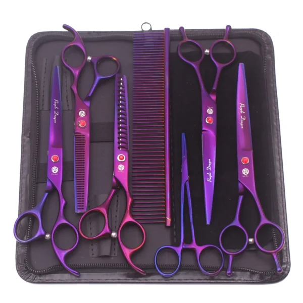Purple Dragon Dog Grooming Kit: 7" Stainless Scissors and Shears Set - Image 5