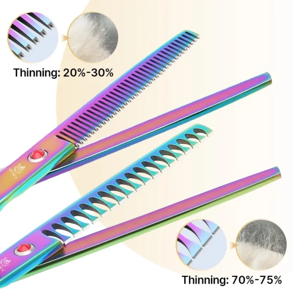 Dog Grooming Kit Colorful 7.0 Inch Scissors Set With Straight & Curved - Image 4