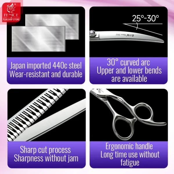 Dog Grooming Clippers Kit 7 Inch Straight, Thinner, Curved Shears Set - Image 3