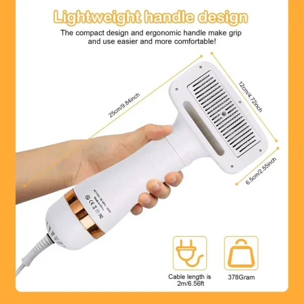 Dog Grooming Kit 2-In-1 Hair Dryer & Comb Brush Adjustable Temperature - Image 2