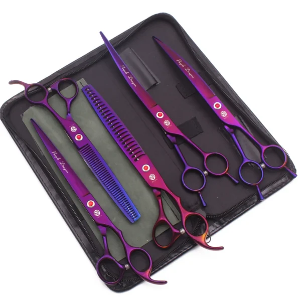 8" Purple Dragon Japan Steel Dog Grooming Kit with Thinning Shears - Image 9