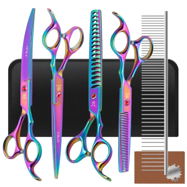 Dog Grooming Kit Colorful 7.0 Inch Scissors Set With Straight & Curved - Image 6