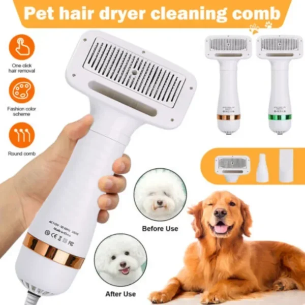 Dog Grooming Kit 2-In-1 Hair Dryer & Comb Brush Adjustable Temperature