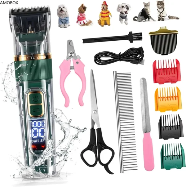 Rechargeable Dog Grooming Kit: LED Display, 3-Speed Waterproof Clippers for Pets