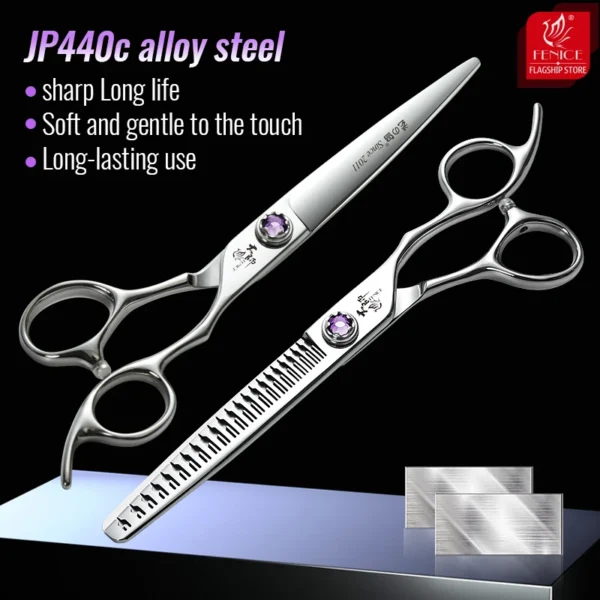 Dog Grooming Clippers Kit 7 Inch Straight, Thinner, Curved Shears Set - Image 5